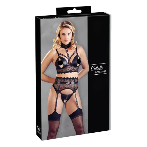 Cottelli Bondage - kanten lingerieset met boeien (zwart)
