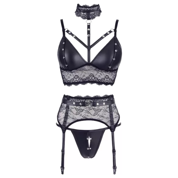 Cottelli Bondage - kanten lingerieset met boeien (zwart)