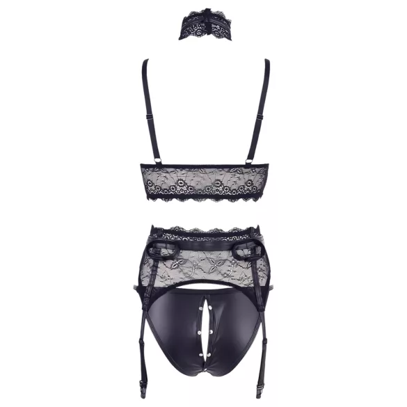 Cottelli Bondage - kanten lingerieset met boeien (zwart)