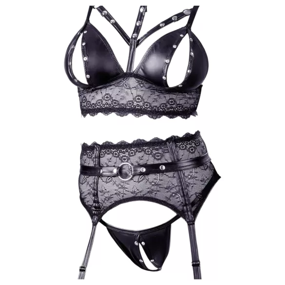 Cottelli Bondage - kanten lingerieset met boeien (zwart) - M