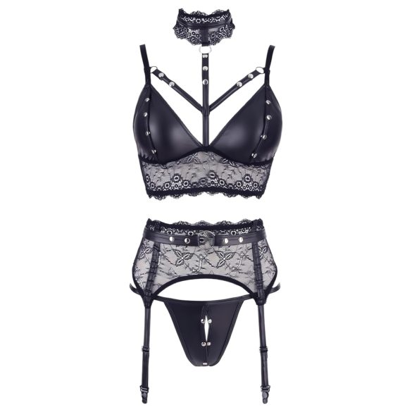 Cottelli Bondage - lingerie set met handboeien - kant - zwart - XL
