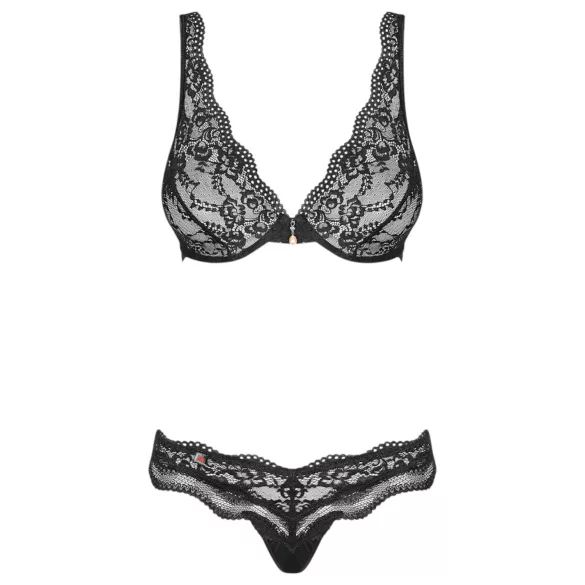 Obsessive Luvae - bh set - bloemenmotief met strass - zwart - L/XL