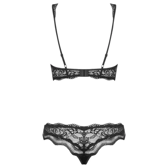 Obsessive Luvae - bh set - bloemenmotief met strass - zwart - L/XL