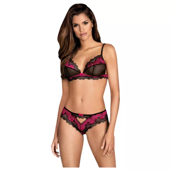 Obsessive Tulia - kanten lingerieset (zwart‑roze)