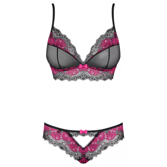 Obsessive Tulia - kanten lingerieset (zwart‑roze)