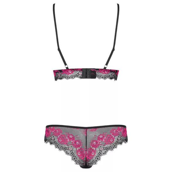 Obsessive Tulia - kanten lingerieset (zwart‑roze)