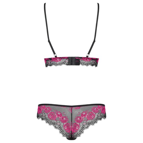 Obsessive Tulia - lingerie set dames - kant - zwart/roze - L/XL