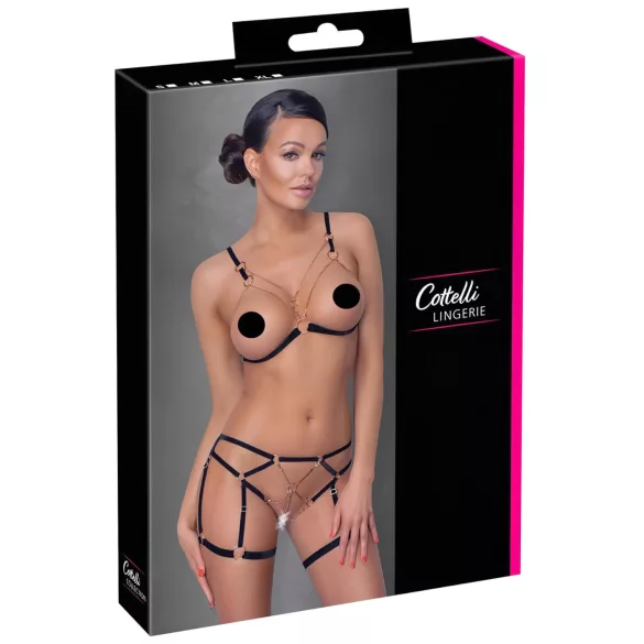 Cottelli - bodyharnas met kettingen - 2-delig - zwart