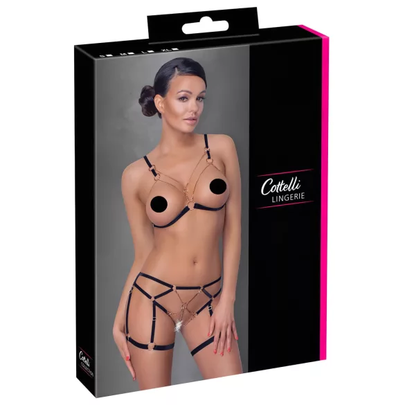 Cottelli - bodyharnas met kettingen - 2-delig - zwart - L