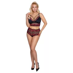 Cottelli Curvies - bloemenkant lingerie set (zwart) - 2XL