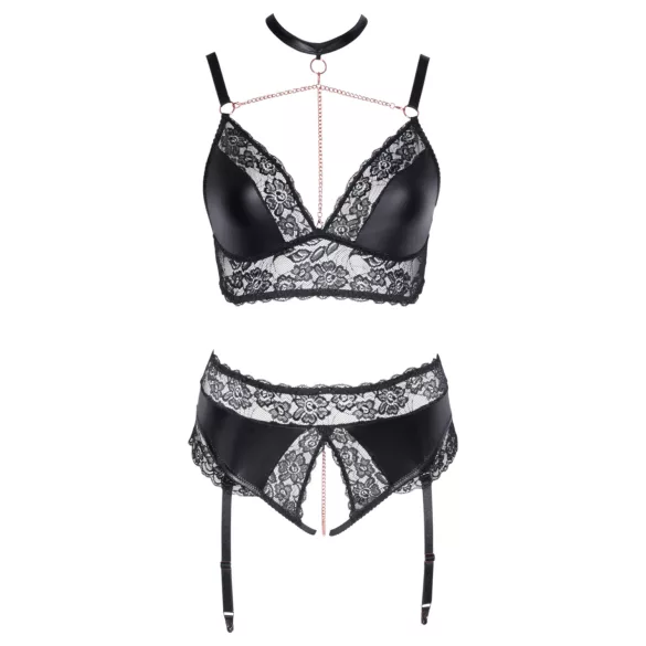 Cottelli Curves - lingerie set - glanzend effect - zwart