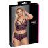 Cottelli Plus Size - Bloemige BH Set (Zwart-Paars) - 3XL/4XL