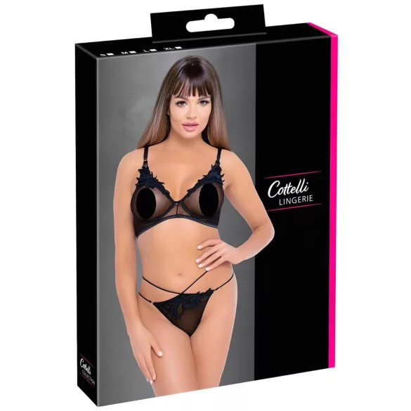 Cottelli - doorzichtig kanten bh-set (zwart)
