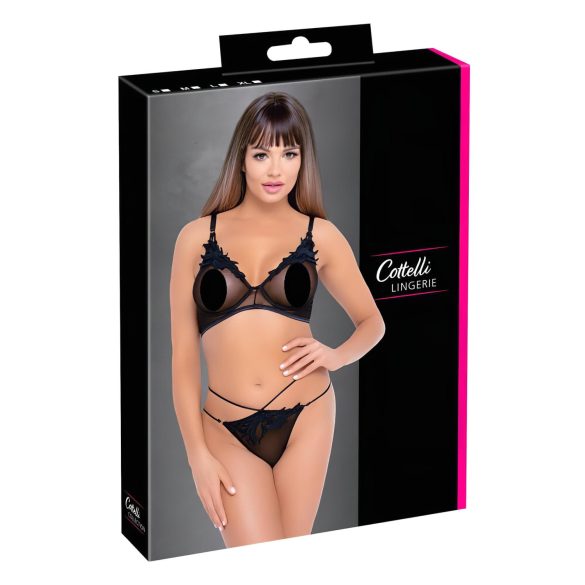 Cottelli - transparante kanten bh-set (zwart) - L