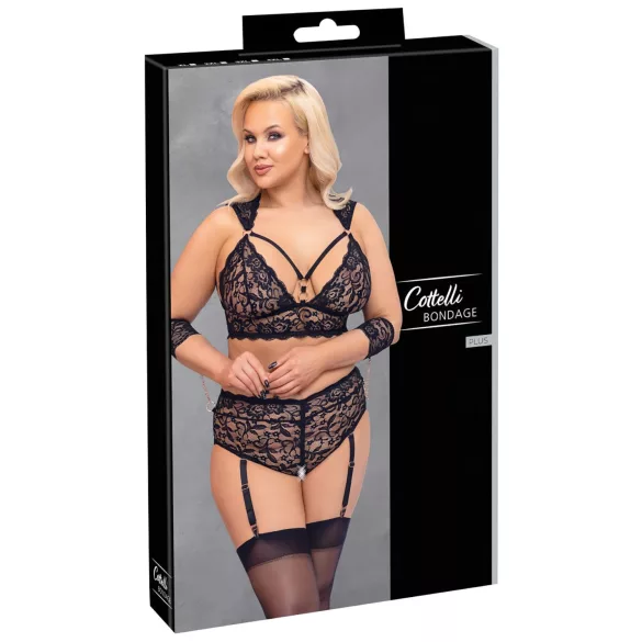 Cottelli Bondage Plus Size - kanten beha set (zwart) - 4XL