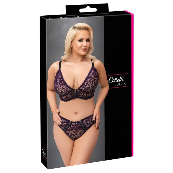 Cottelli Plus Size - Doorzichtig paarse bh-set met patroon