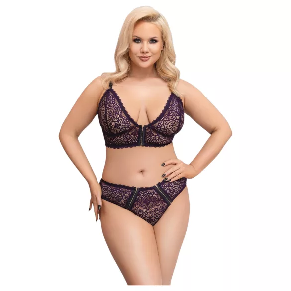 Cottelli Plus Size - doorzichtig patroon BH set (paars)