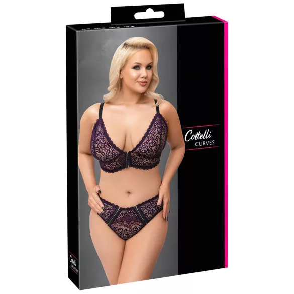 Cottelli Plus Size - doorzichtig patroon BH set (paars) - 2XL