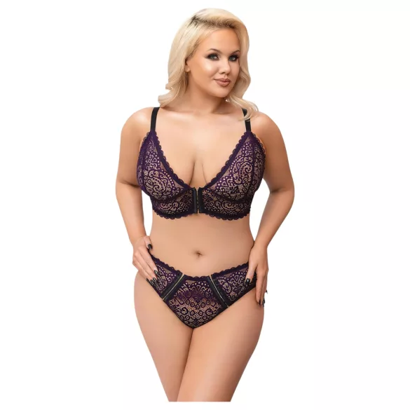 Cottelli Plus Size - doorzichtig patroon BH set (paars) - 2XL