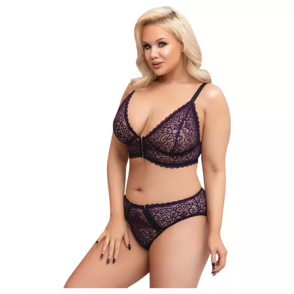 Cottelli Plus Size - doorzichtig patroon BH set (paars) - 2XL