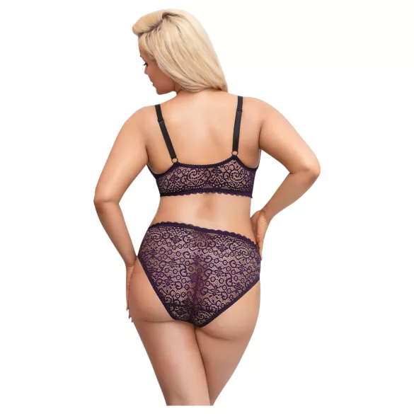 Cottelli Plus Size - doorzichtig patroon BH set (paars) - 2XL