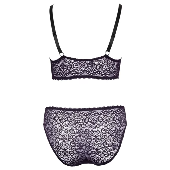 Cottelli Plus Size - doorzichtig patroon BH set (paars) - 2XL