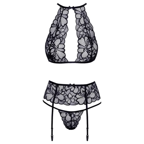 Kissbare set: halsband & kant BH (zwart) - L/XL