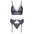 Cottelli - 3-delige kanten lingerie set (zwart-violet)