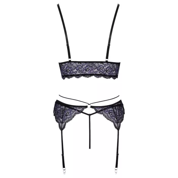 Cottelli - 3-delige kanten lingerie set (zwart-violet)
