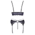 Cottelli - 3-delige kanten lingerie set (zwart-violet)