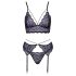 Cottelli - 3-delig kanten lingerieset (zwart-paars) - M