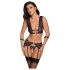 Cottelli Bondage: zwarte-paarse lingerieset met handboeien - M