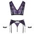 Cottelli Bondage: zwarte-paarse lingerieset met handboeien - M