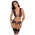 Cottelli Bondage - lingerie set en polsboeien (zwart-paars) - L