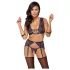 Cottelli Bondage - lingerie set en polsboeien (zwart-paars) - L