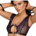 Cottelli Bondage - lingerie set en polsboeien (zwart-paars) - L