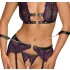 Cottelli Bondage - lingerie set en polsboeien (zwart-paars) - XL