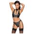 Cottelli Bondage - glanzende beha set met boeien (zwart) - M