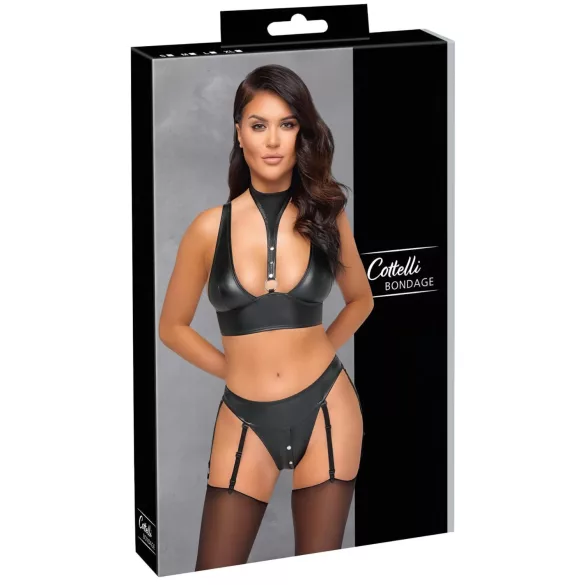 Cottelli Bondage - glanzend bh-set met boeien (zwart) - M