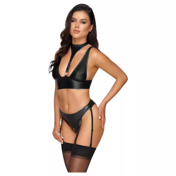 Cottelli Bondage - glanzend bh-set met boeien (zwart) - M