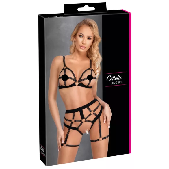 Cottelli - tweedelige bodyharnas set - zwart - L