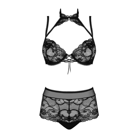 Obsessive Elizenes - patroon, doorschijnend BH-set (zwart) - L/XL