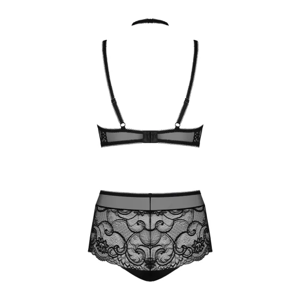 Obsessive Elizenes - patroon, doorschijnend BH-set (zwart) - L/XL