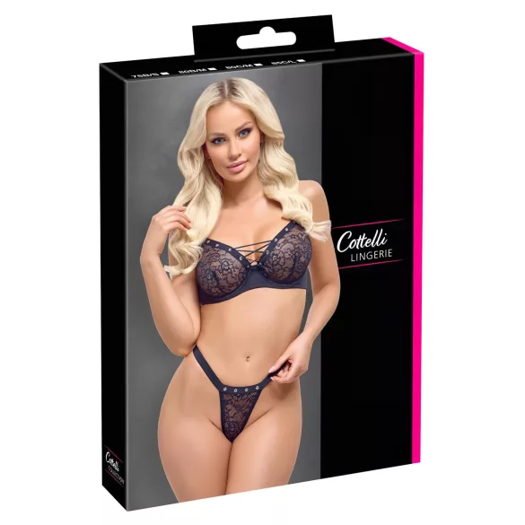 Cottelli Party - bh set met vetersluiting - zwart