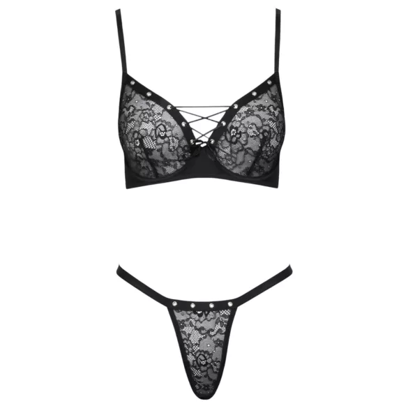 Cottelli Party - bh set met vetersluiting - zwart - 80C/M