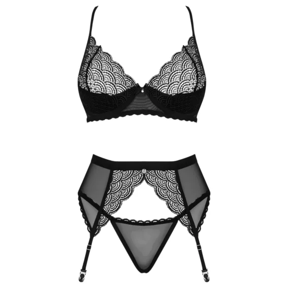 Obsessive Chemeris - bh-set met jarretelles (zwart) - XL/XXL