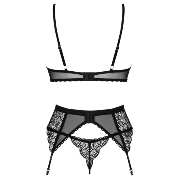 Obsessive Chemeris - bh-set met jarretelles (zwart) - XL/XXL