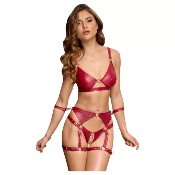 Cottelli Bondage - Glanzend BH-set & polsboeien (rood)