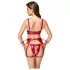 Cottelli Bondage - Glanzend BH-set & polsboeien (rood) - M