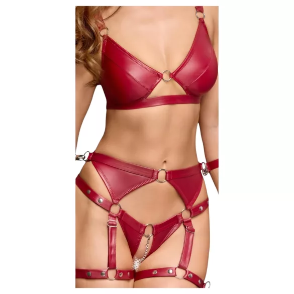 Cottelli Bondage - Glanzend BH-set & polsboeien (rood) - M